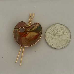 Artist Paint Palette Brooch Vintage with Gold Accents